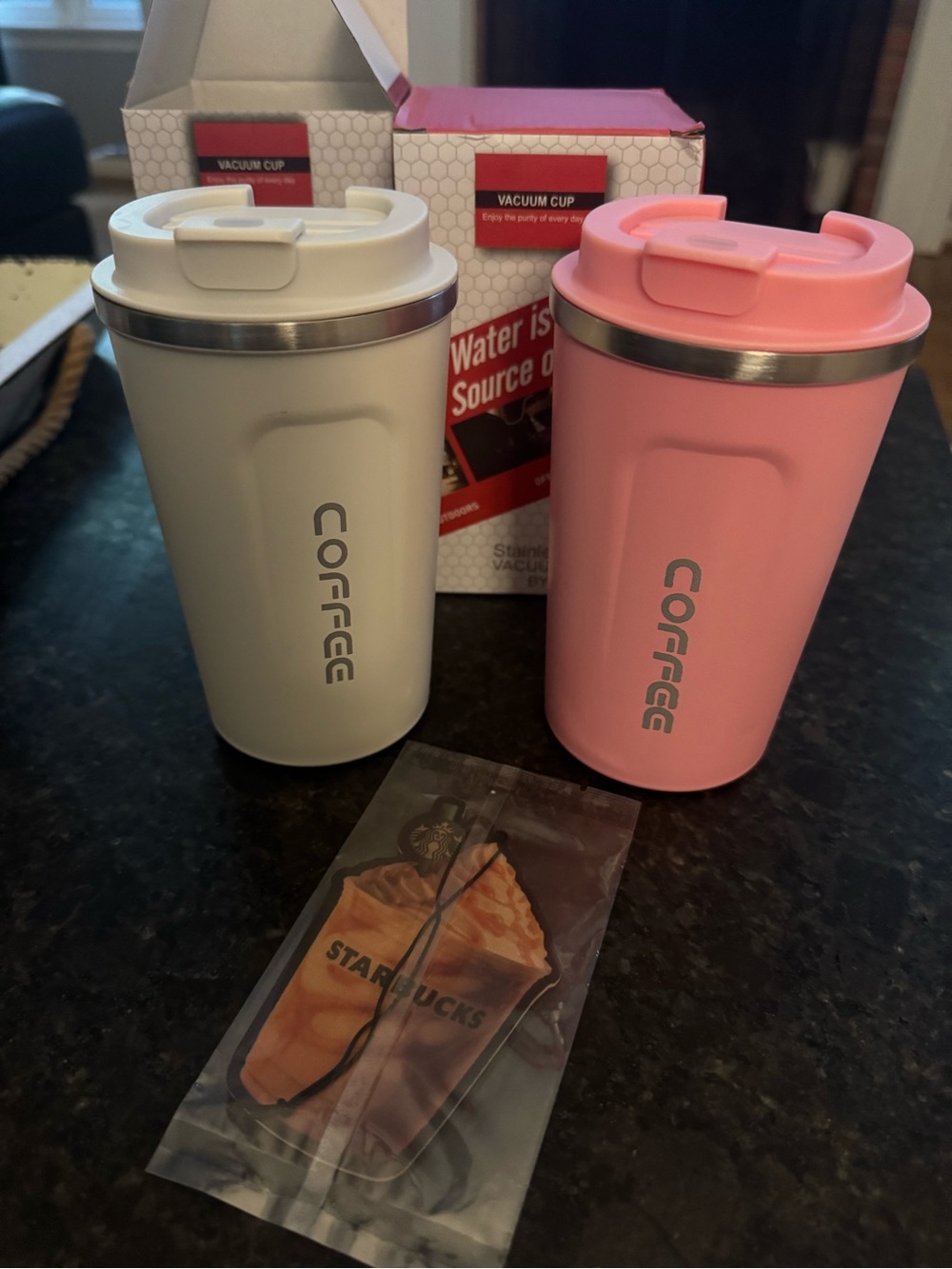 Source Unknown White and Pink Insulated Travel Coffee Mugs - Set of 2